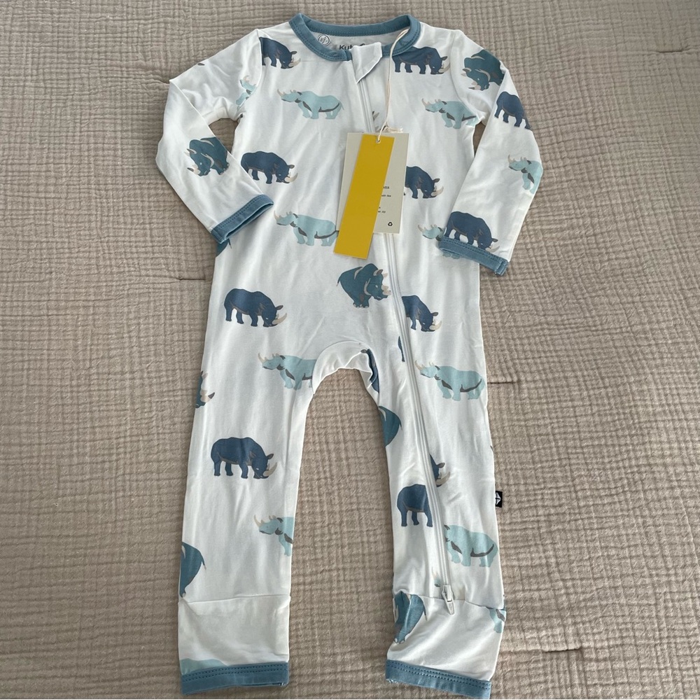 NWT Kyte Baby Bamboo Rhino Print Footless Romper Pajama 12-18M